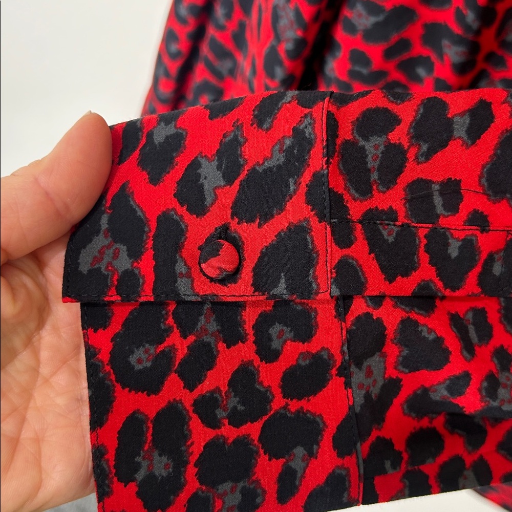 Zadig & Voltaire Red and Black Leopard Print V-Neck Blouse - Picture 8 of 15